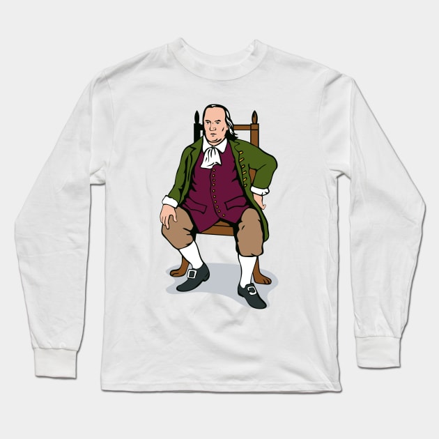 Benjamin Franklin Sitting Retro Long Sleeve T-Shirt by retrovectors